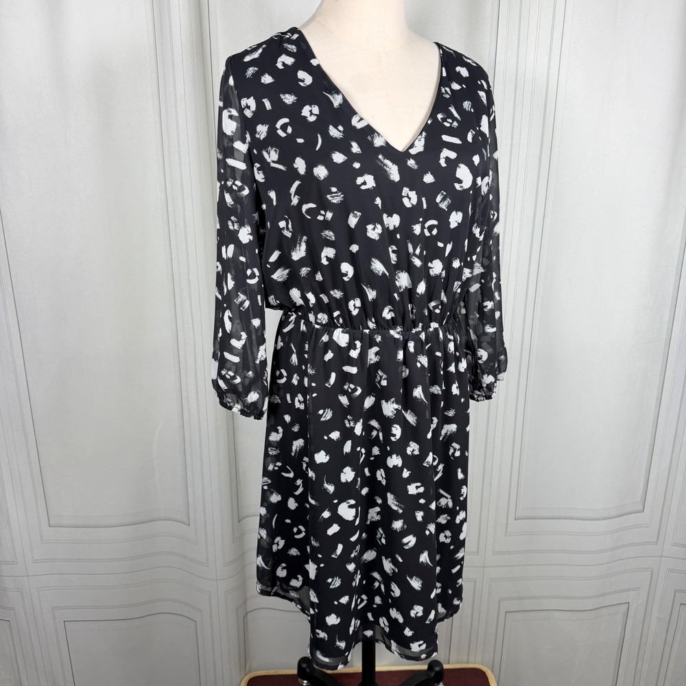 Collective Concepts Evereve Revel 3/4 Sleeve Dress Medium NWT Black White